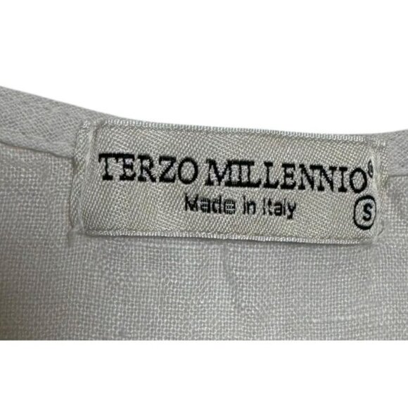 Terzo Millennio Made in Italy Size Small natural Linen Button Back Top Tunic - Picture 2 of 6